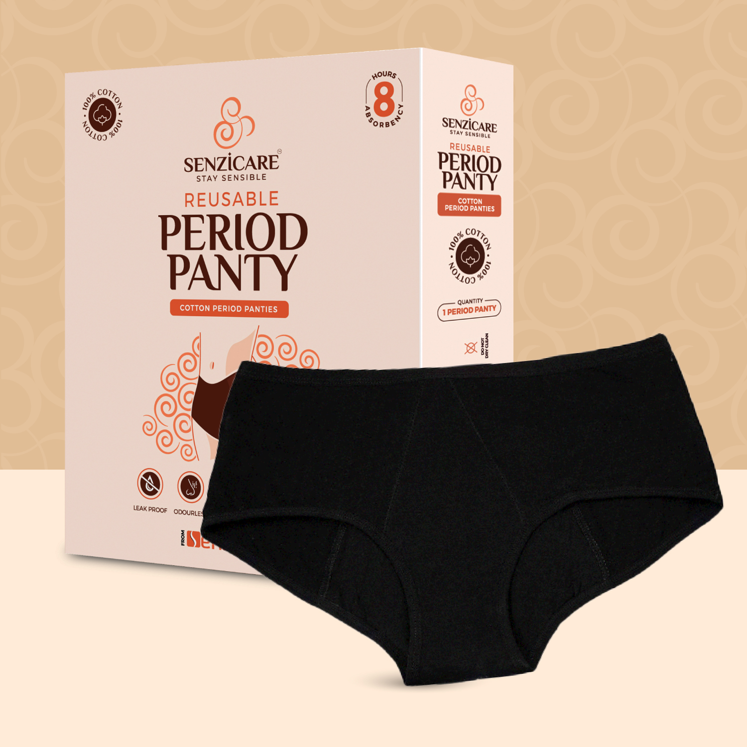 CareDone Women's Comfort black Reusable,Absorbent, Leak Protection Period  Bikini Panties.(Medium)