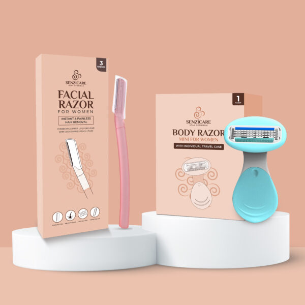 Facial & Body Razor Combo | Pack of 3 Facial Razors and Pack of 1 Body Razor | Reusable | Instant & Painless Hair Removal | Soft & Smooth Skin