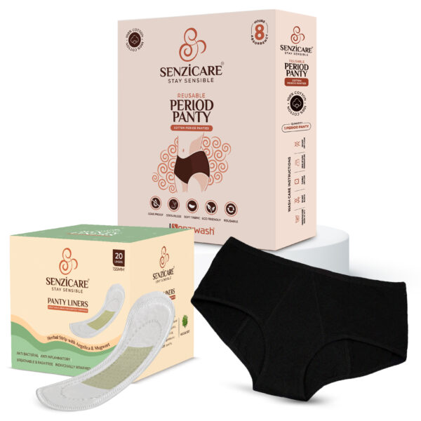 Senzicare Reusable Leak-Proof Period Panty With Herbal Pantyliners  For Women