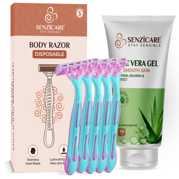 Senzicare Disposable Body Razors for Women – Pack of 5 And Aloe Vera Gel 100 ml