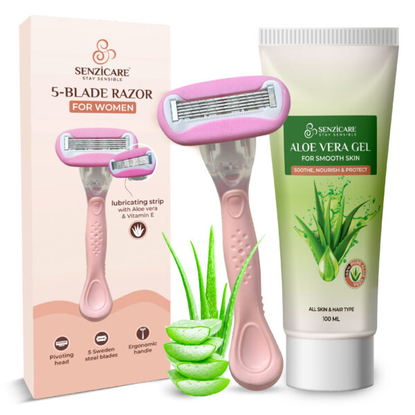 Senzicare 5-Blade Body Razor for Women with Aloe Vera Lubricating Strip for Hair Removal | Stainless Steel Blades | Irritation Free Easy & Safe No Bumps, Cuts For All Skin Type | Prevent razors burn