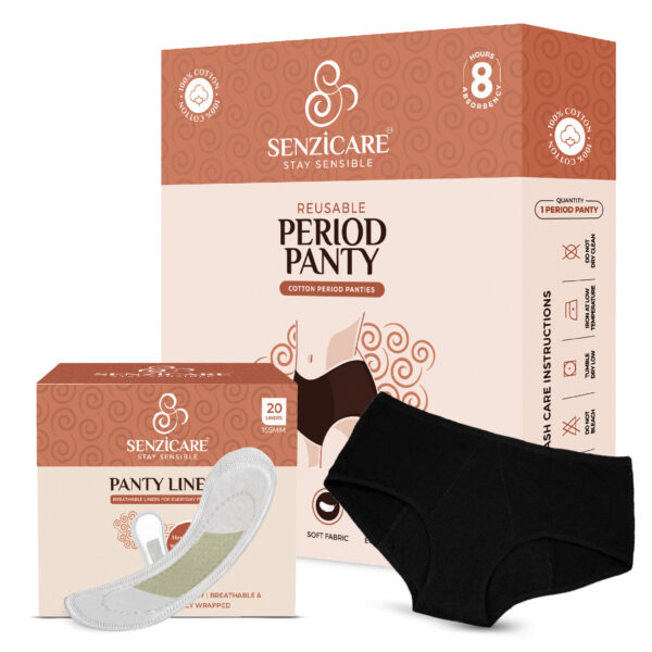 Senzicare Reusable Leak-Proof Period Panty With Herbal Pantyliners  For Women