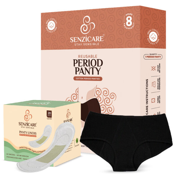 Senzicare Reusable Leak-Proof Period Panty With Herbal Pantyliners  For Women